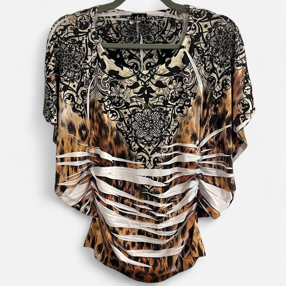 Vintage 2000s Y2K DEB Shops Floral Animal Print McBling Top